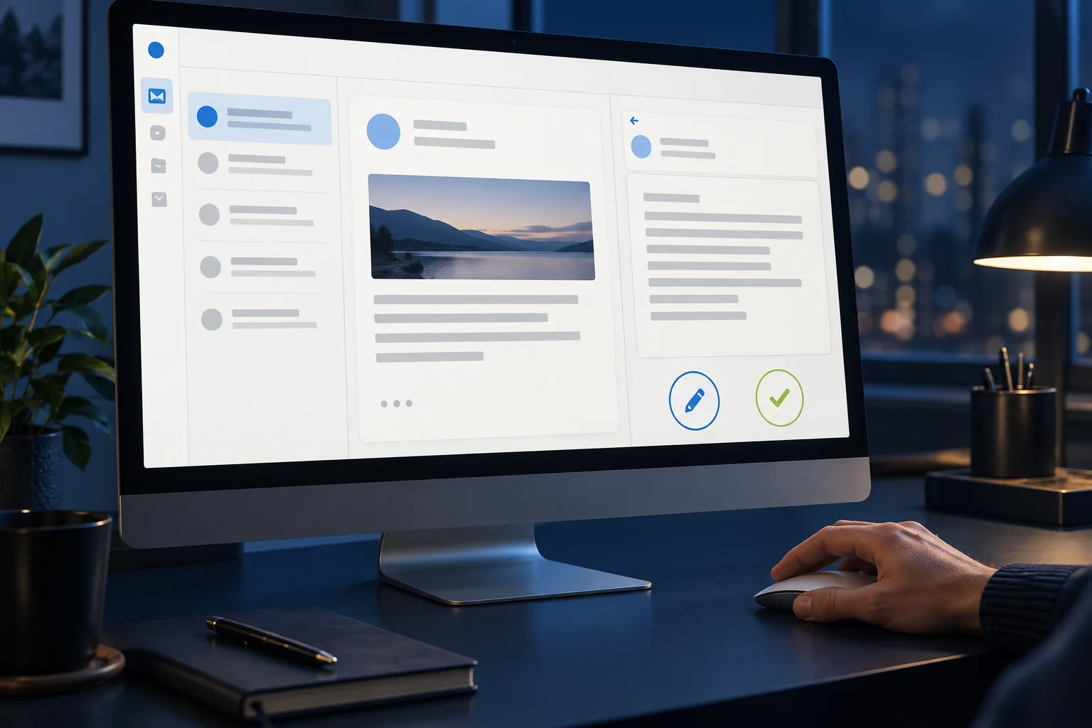Illustrative email interface with an original message, draft reply and edit and approval controls.